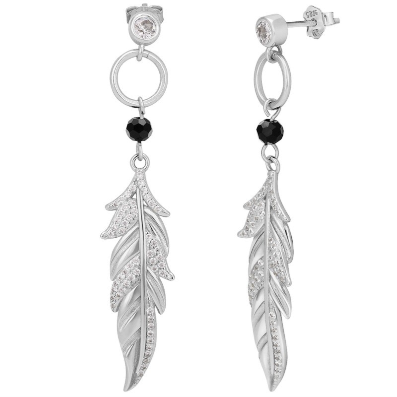 Srebrne kolczyki z piórkami i cyrkoniami na sztyft