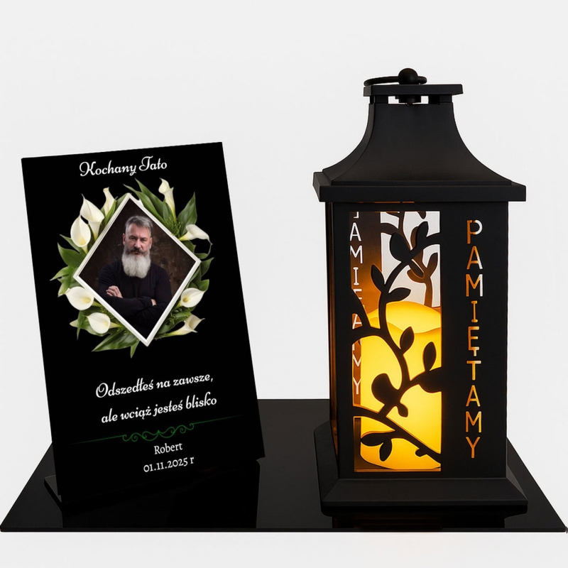 Znicz LED dla Taty ze zdjęciem i dedykacją na tabliczce