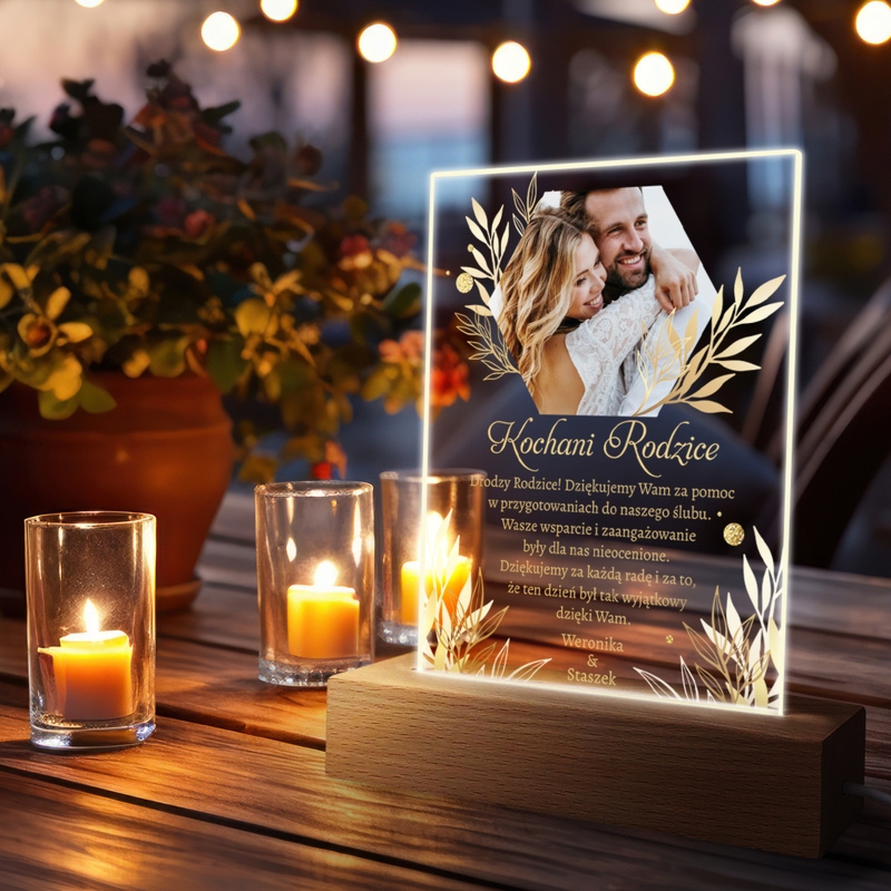 Podziękowanie ślubne dla Rodziców – ramka LED z nadrukiem UV