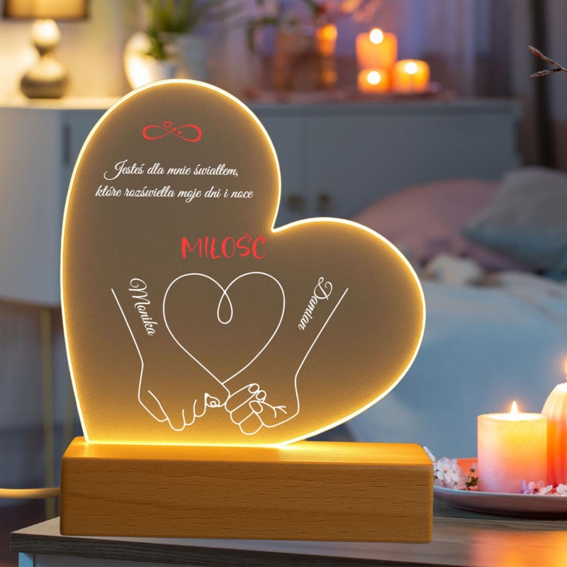 Walentynkowa ramka LED serce z nadrukiem UV foto i dedykacją
