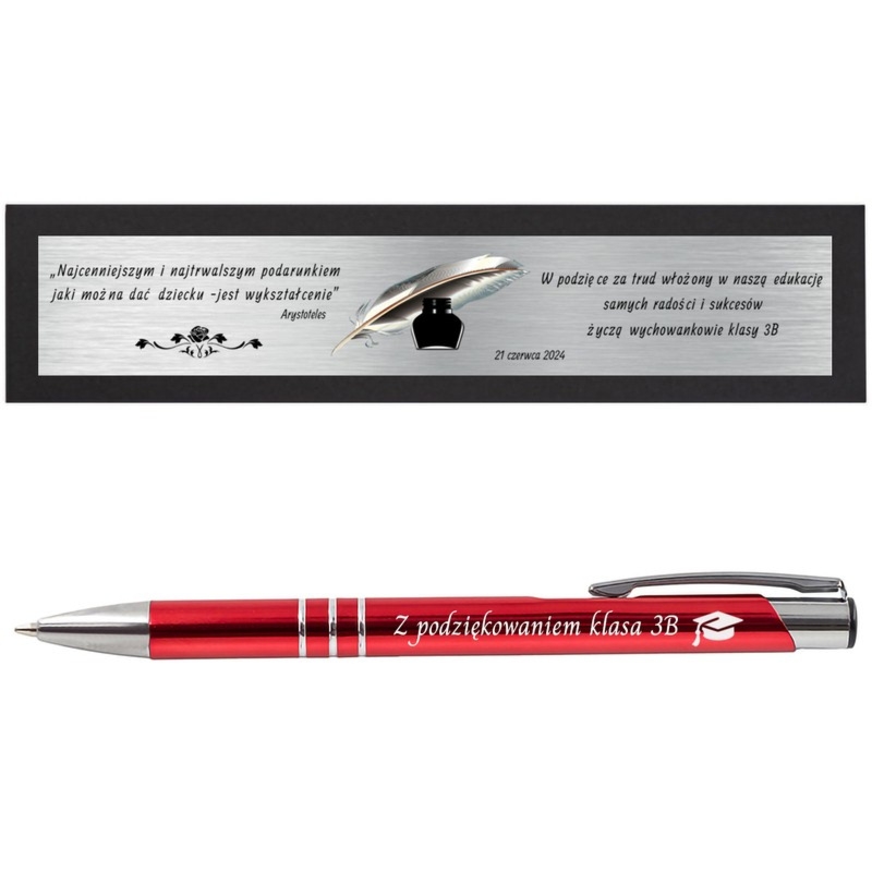 Długopis reklamowy / metalowy / Czerwony ze srebrnymi wykończeniami / Dedykacja / Grawer / Twoje Logo