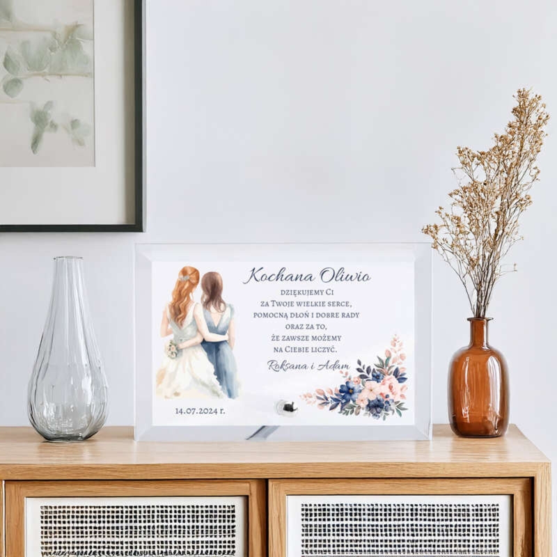 Podziękowanie dla Świadkowej: szklana statuetka z nadrukiem UV