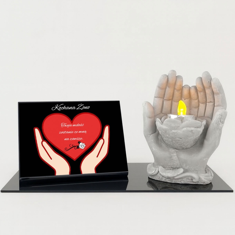 Personalizowana tabliczka dla żony z dłońmi i świeczką LED
