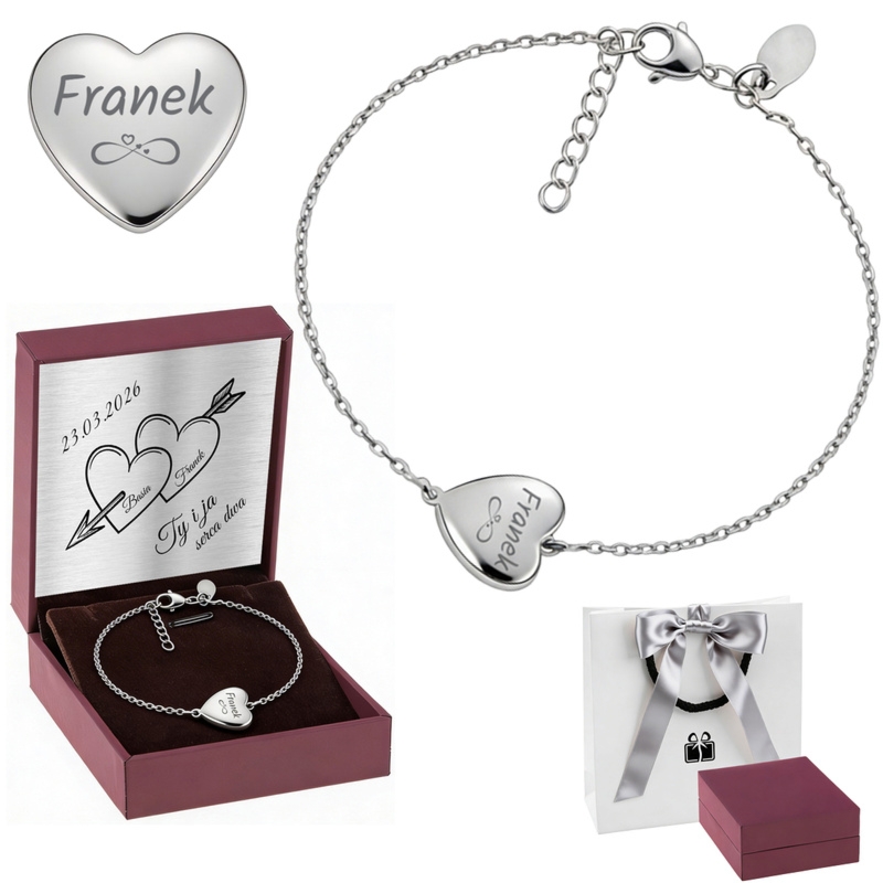 Bransoletka srebrna 925 serce z grawerem i dedykacją na rocznicę