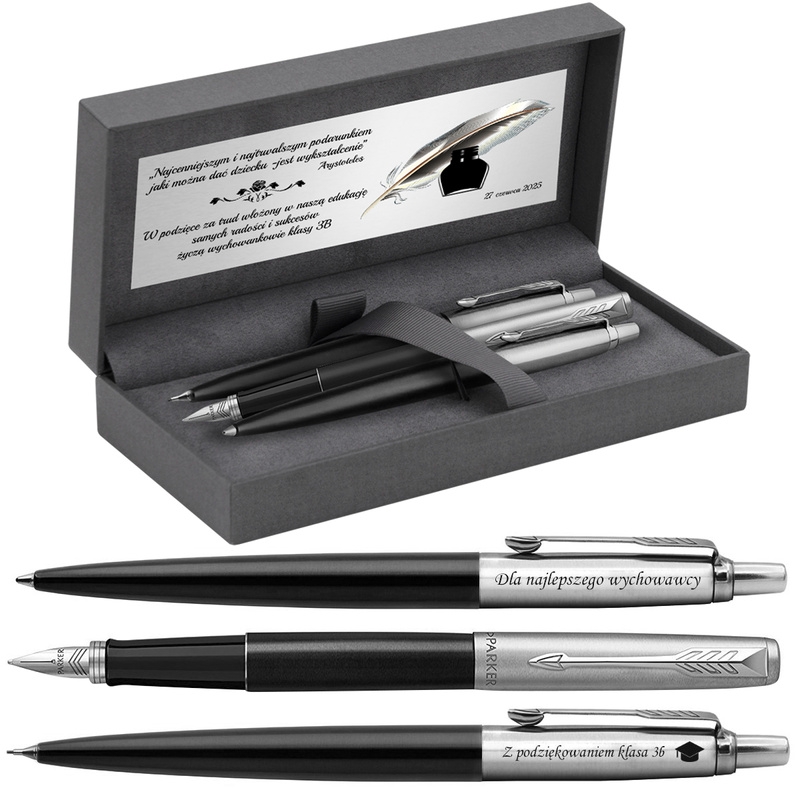 Image of Zestaw Parker Jotter Bond Street Black Pióro Długopis Ołówek z Grawerem