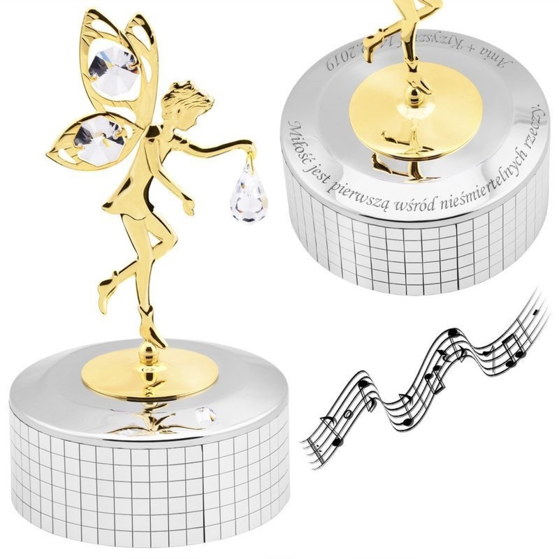 Pozłacana pozytywka Elf Swarovski na Walentynki z grawerem