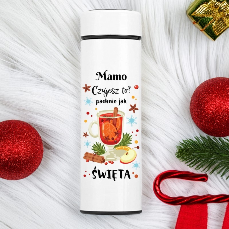 Kubek termiczny na Święta z personalizacją, nadrukiem UV i LED