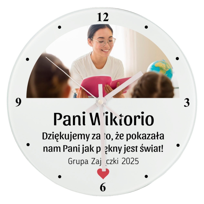 Na Dzień Nauczyciela szklany zegar z personalizacją i zdjęciem