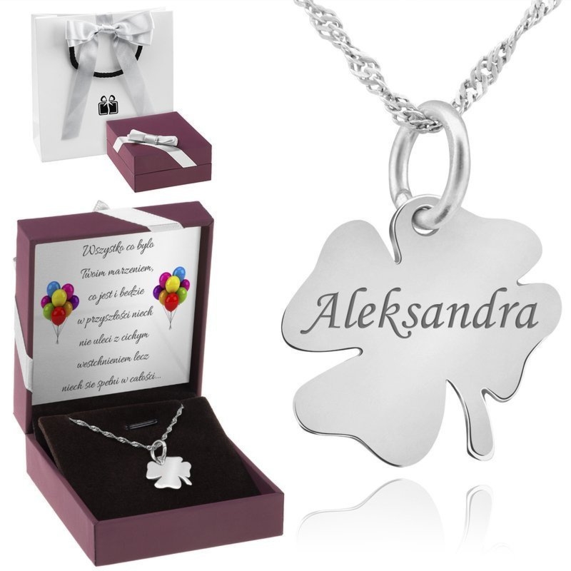 Na Dzień Mamy: wisiorek koniczynka 925 z grawerem i łańcuszkiem