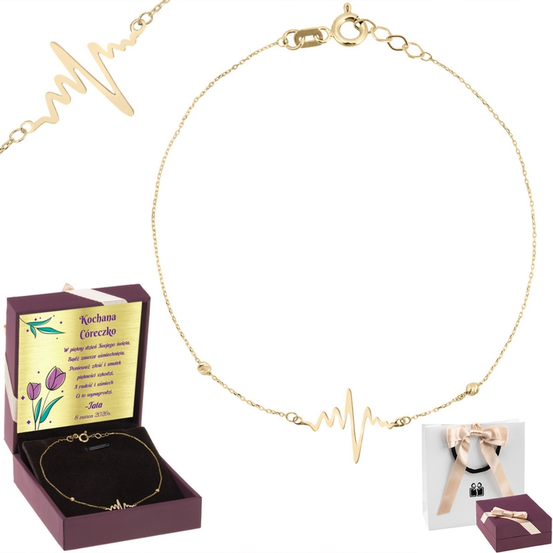 Walentynki: złota bransoletka 585 Linia Życia z dedykacją