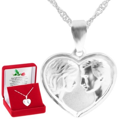 Na rocznicę: wisiorek serce Zakochani srebro 925 z dedykacją