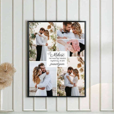 Plakat ze zdjęciami w ramce / Prezent na ślub / Czarna ramka 30x40 cm ze szkłem