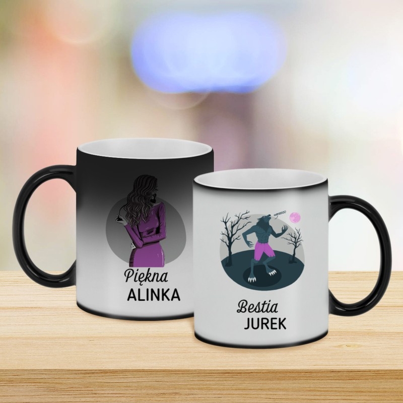 Magiczne kubki dla dwojga na Walentynki Piękna i Bestia z imionami