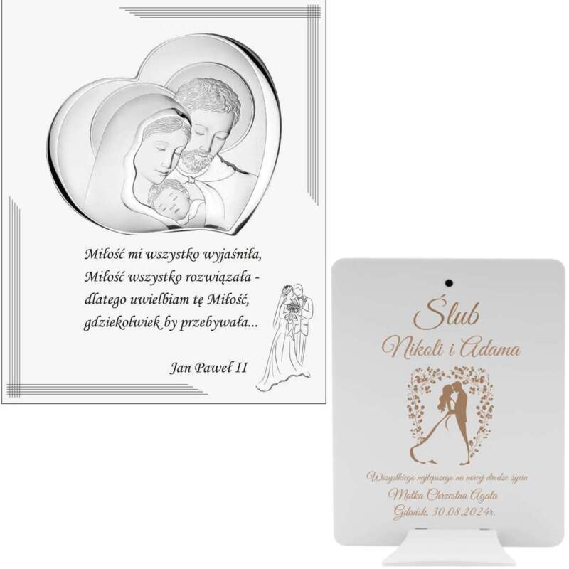 Posrebrzany obrazek Święta Rodzina Valenti na ślub z grawerem