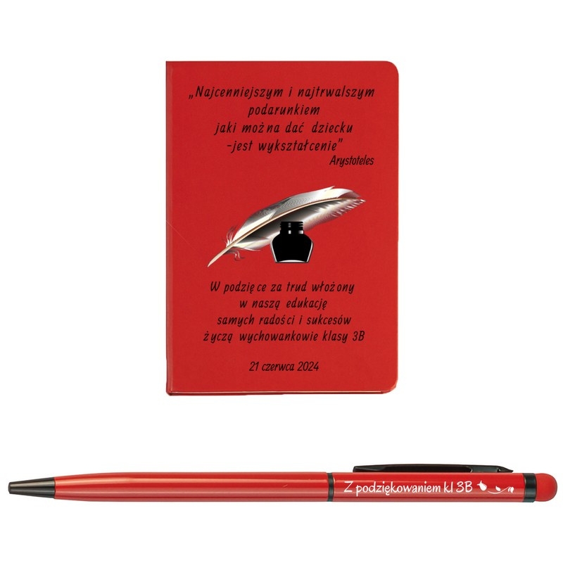 Image of Zestaw notes i długopis / Czerwony / Prezent dla nauczyciela / Personalizowana okładka / Nadruk i grawer