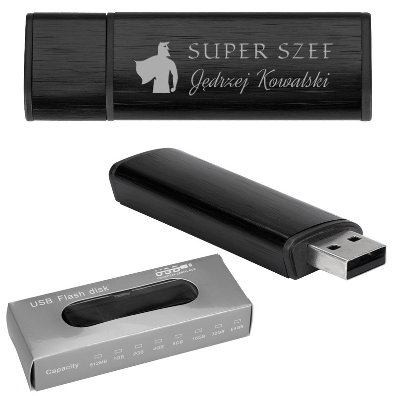 Image of Czarny Pendrive 16 GB / Pamięć USB / Prezent dla szefa z grawerem.