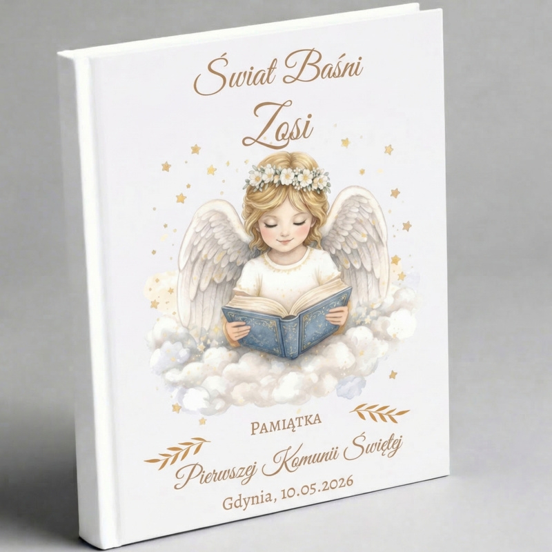 Świat Baśni – personalizowana pamiątka Pierwszej Komunii Świętej dla dziewczynki z imieniem i datą