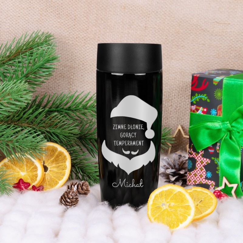 Świąteczny kubek termiczny czarny Gorący temperament z grawerem