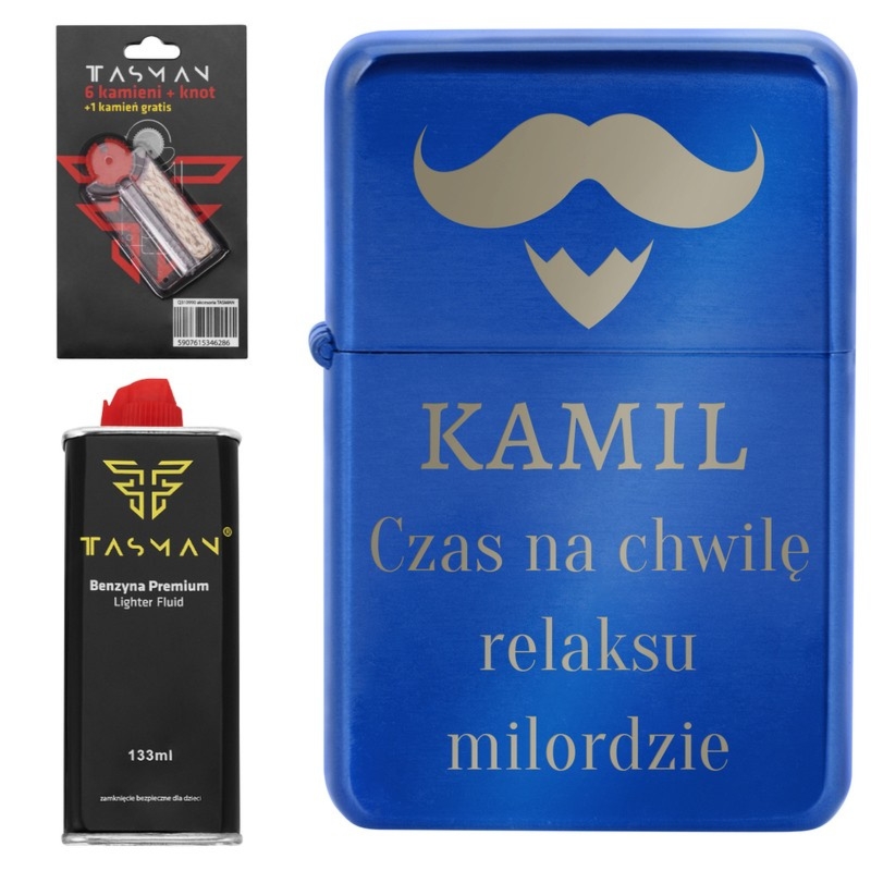 Zapalniczka benzynowa Tasman Windproof z grawerem i 6 kamieniami