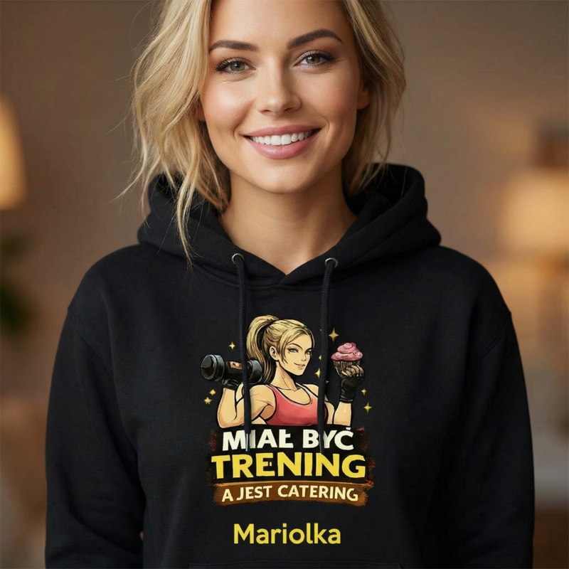 Personalizowana czarna bluza damska z nadrukiem fitness i imieniem