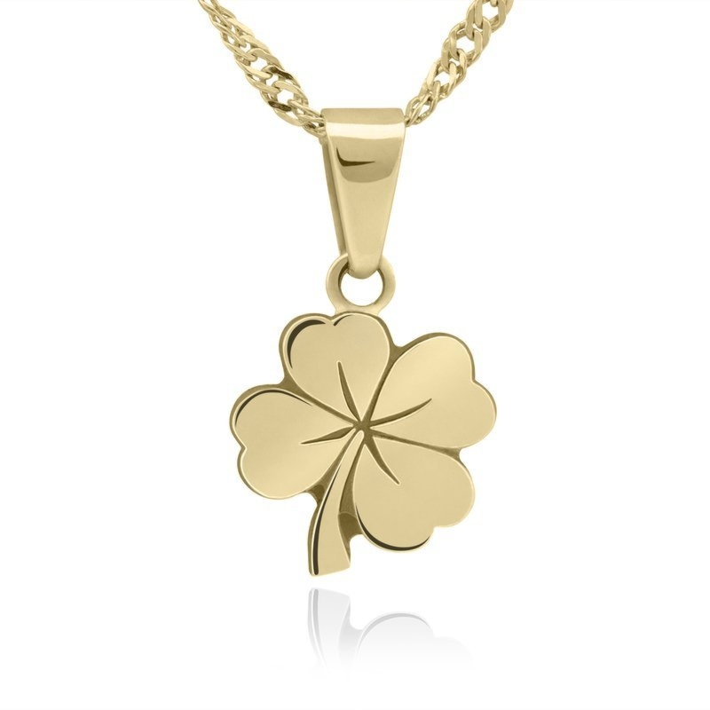 Złoty wisiorek Koniczynka 585 na szczęście z grawerem inicjałów