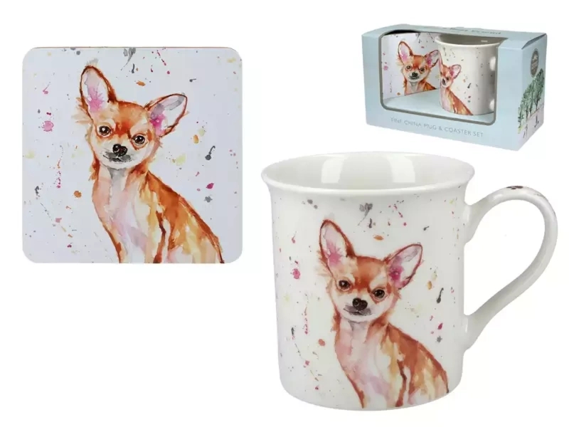 Kubek z podkładką porcelanowy 230 ml z motywem Chihuahua