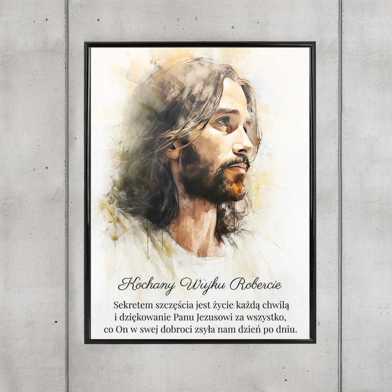 Obraz religijny w ramie 40x30 cm – Plakat z cytatem biblijnym + aluminiowa ramka ze szkłem