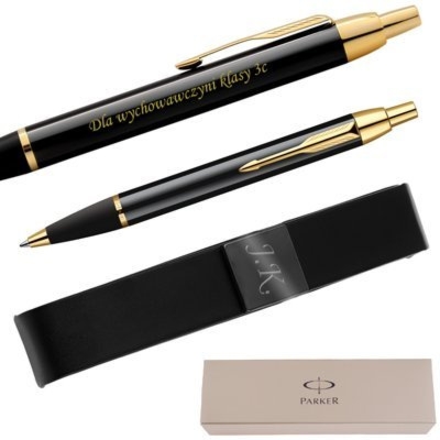 Długopis Parker IM Czarny GT z grawerem i etui eko-skóra