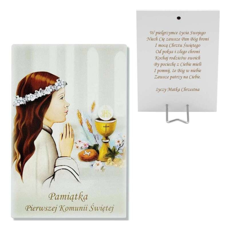 Obrazek na I Komunię dla dziewczynki, drewno, grawer laserowy