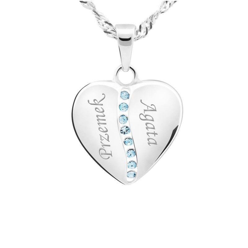 Na rocznicę wisiorek serce 925 z błękitnymi cyrkoniami z grawerem