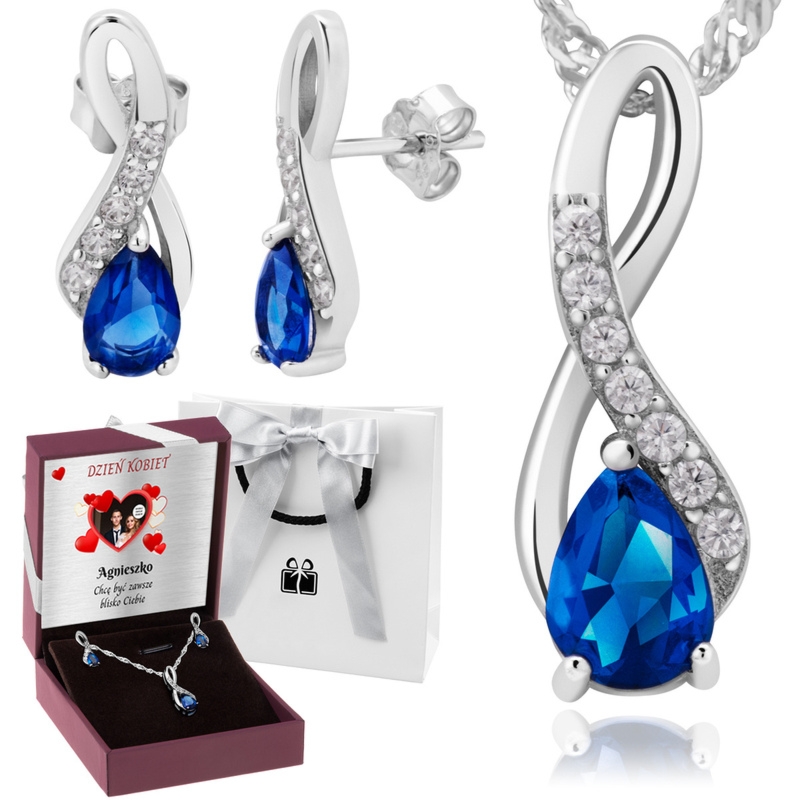 Komplet srebrny nieskończoność pr. 925 z dedykacją w pudełku