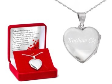 Duży srebrny sekretnik serce pr. 925 z grawerem i dedykacją