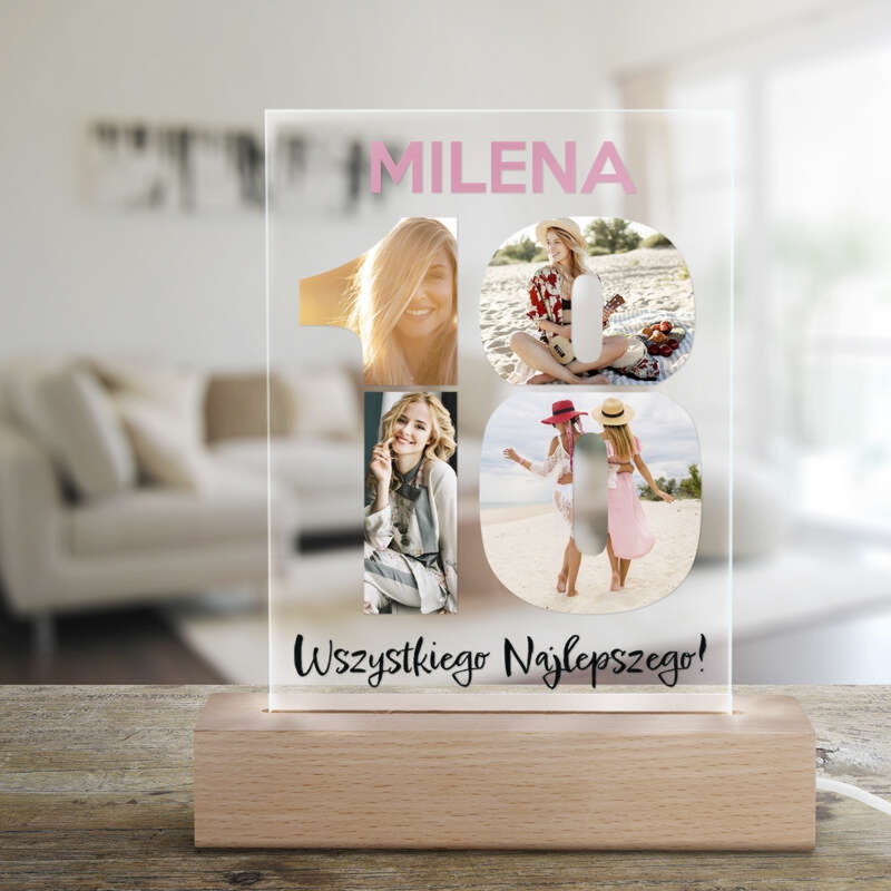 Ramka LED z akrylu na 18. urodziny z personalizacją zdjęcia