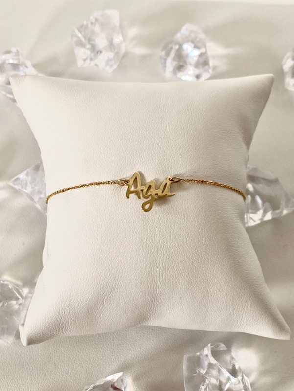 Złota bransoletka z imieniem Aga próba 333 z cechą