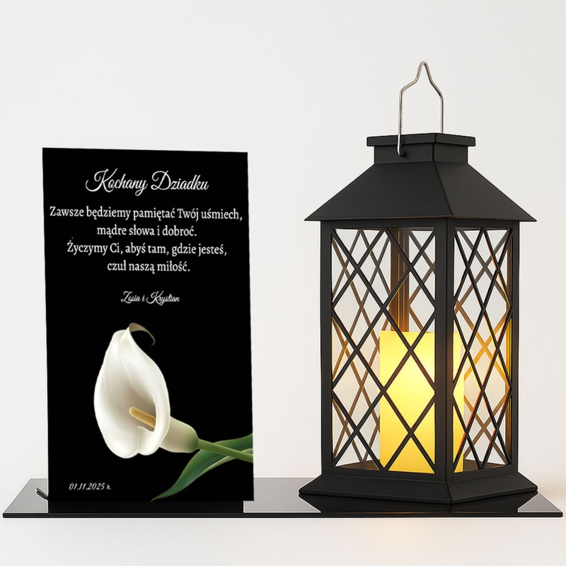 Zestaw nagrobny dla Dziadka – lampion LED + tabliczka z personalizacją