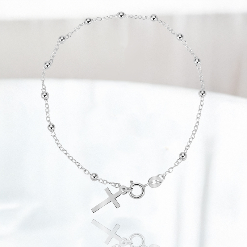 Bransoletka różaniec 10-tka srebro 925 z krzyżykiem na Chrzest Św.