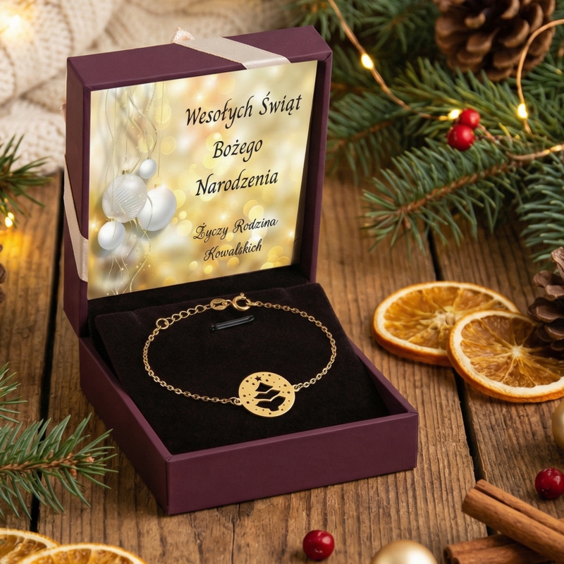 Zestaw pod choinkę: bransoletka choinka 925 z dedykacją