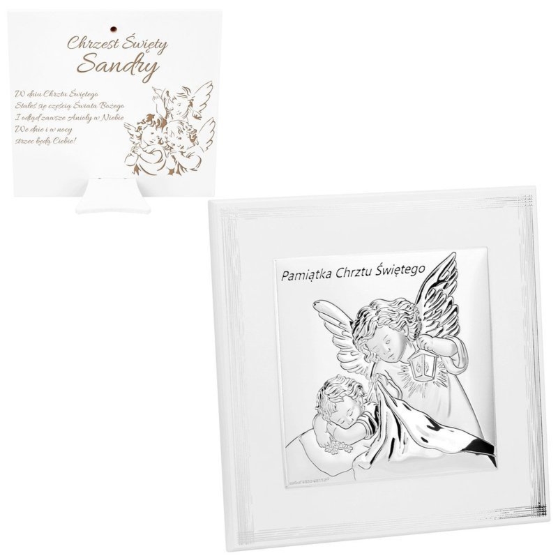 Obrazek Anioła Stróża z latarenką na Chrzest z grawerem