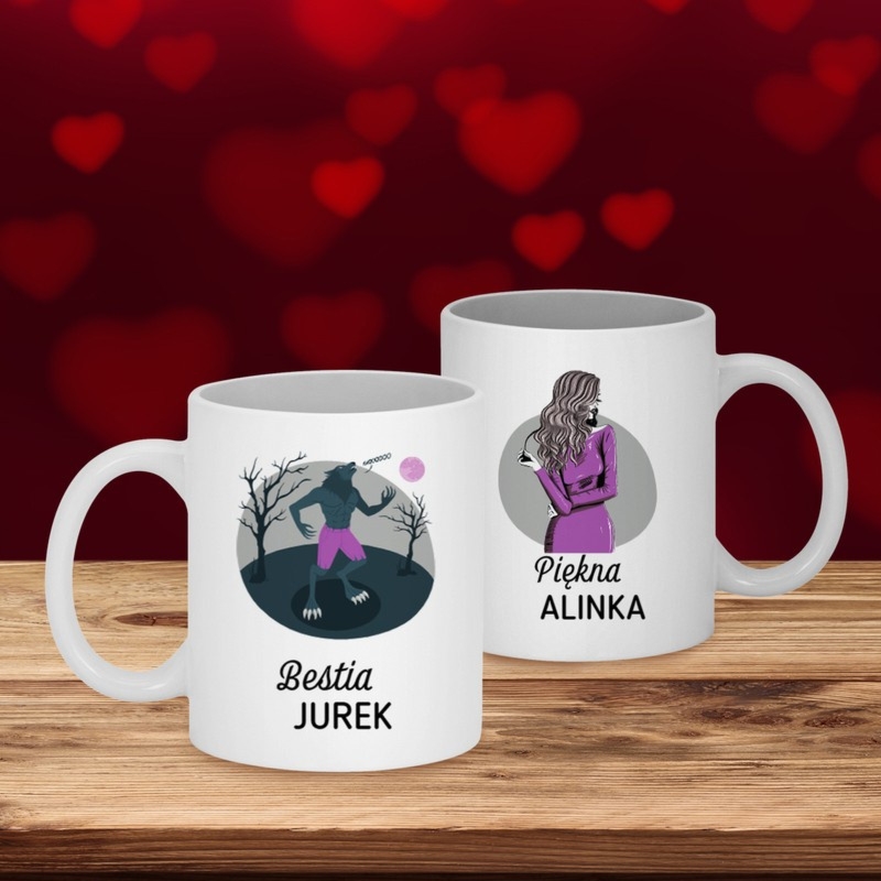 Zestaw kubków dla dwojga Piękna i Bestia z imionami na Walentynki