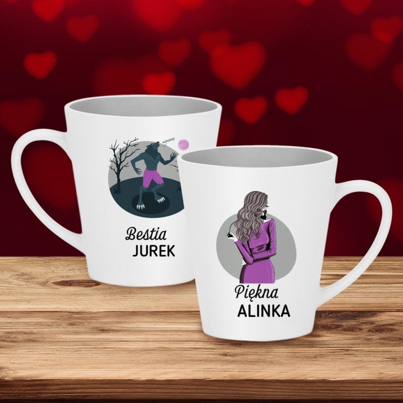 Walentynkowy zestaw 2 kubków Piękna i Bestia z imionami
