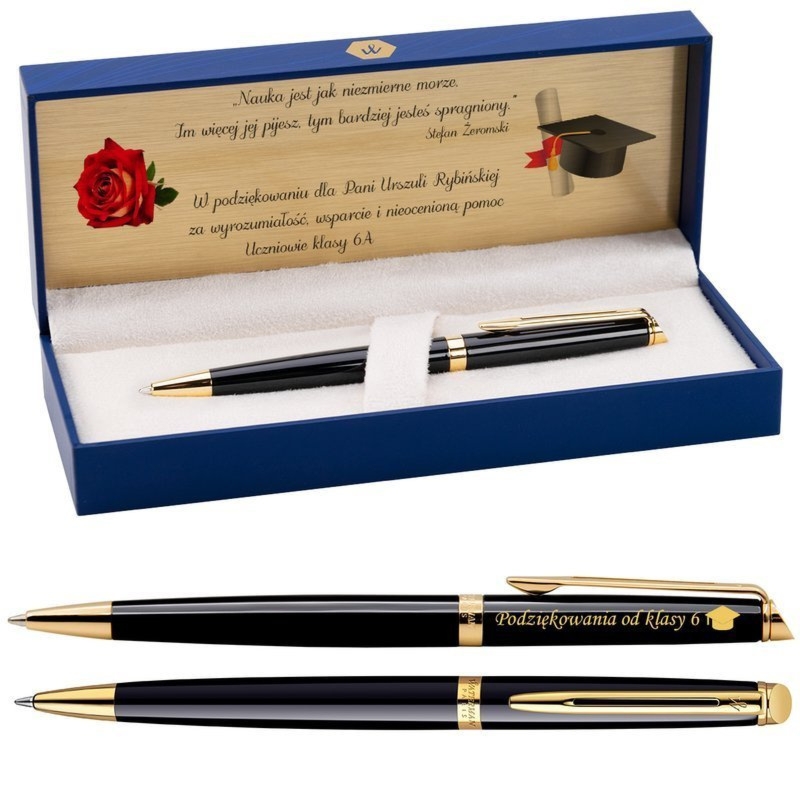 Czarny długopis Waterman Hemisphere GT z grawerem i tabliczką