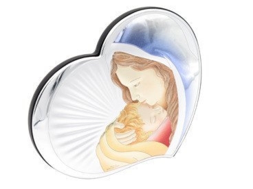 Obrazek serce Matka Boska z Dzieciątkiem z dedykacją na odwrocie