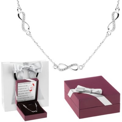 Na rocznicę srebrny naszyjnik nieskończoność z dedykacją