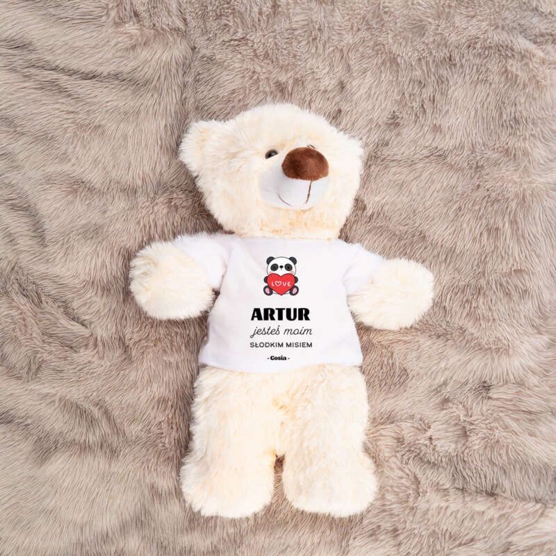 Pluszowy miś na walentynki lub rocznicę z dedykacją na koszulce