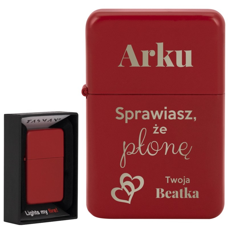 Walentynkowa zapalniczka benzynowa Tasman czerwona z grawerem
