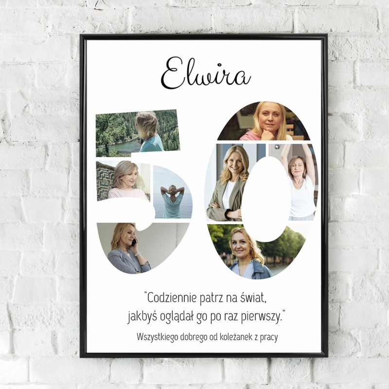 Personalizowany plakat na 50 urodziny ze zdjęciami w ramce