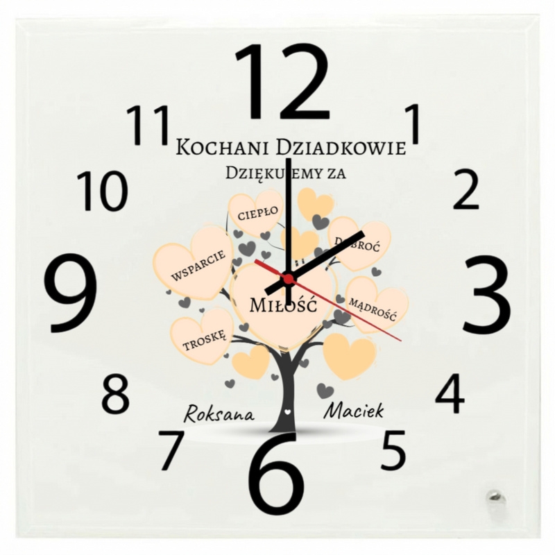 Szklany zegar Drzewko Miłości dla Dziadków z personalizacją