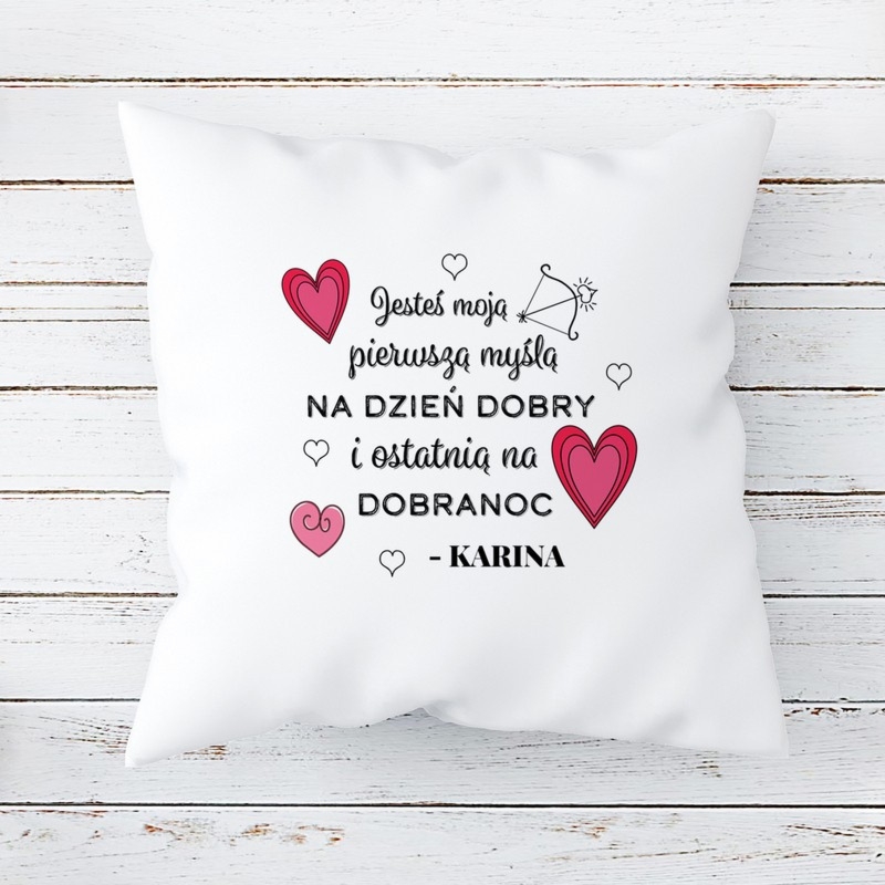 Walentynkowa foto poduszka satyna z nadrukiem Jesteś moją myślą