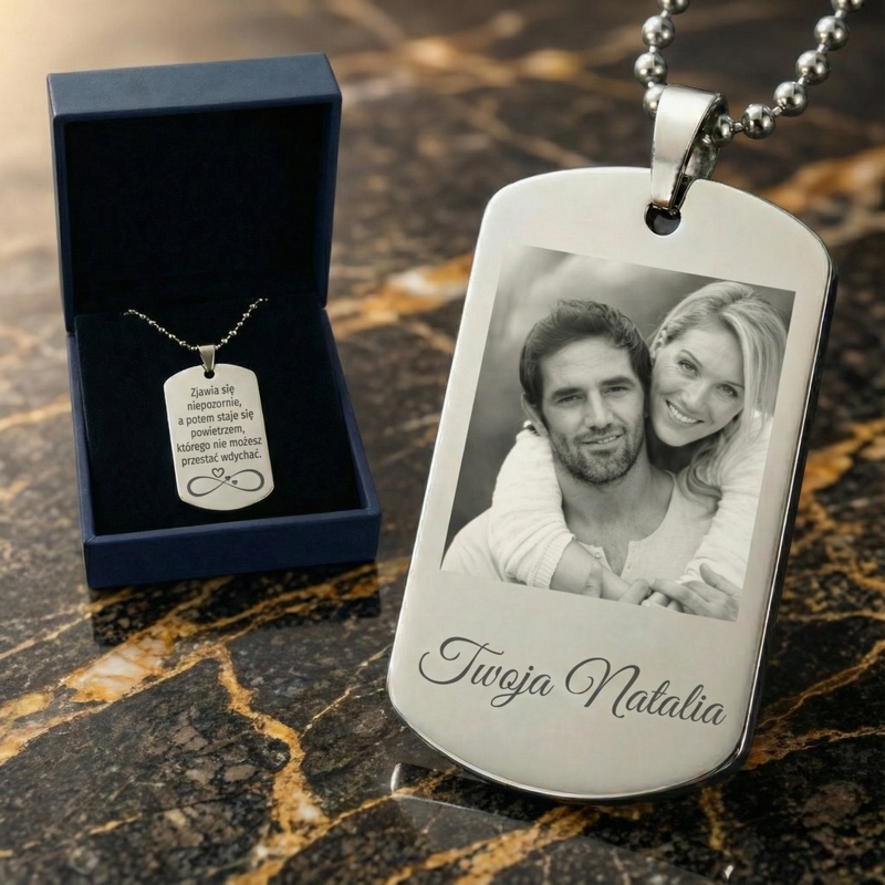 Nieśmiertelnik ze stali szlachetnej z grawerem po obu stronach