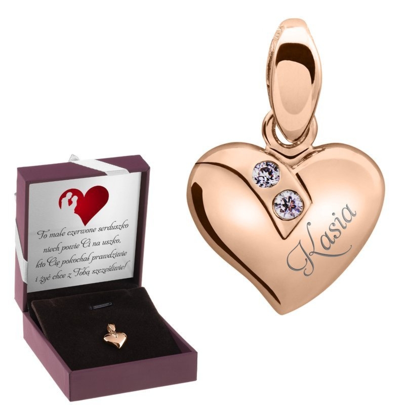 Na urodziny wisiorek serce 925 różowe złoto z grawerem i cyrkoniami